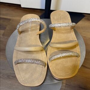 Madden Girl Tan Sandals with Rhinestone Straps